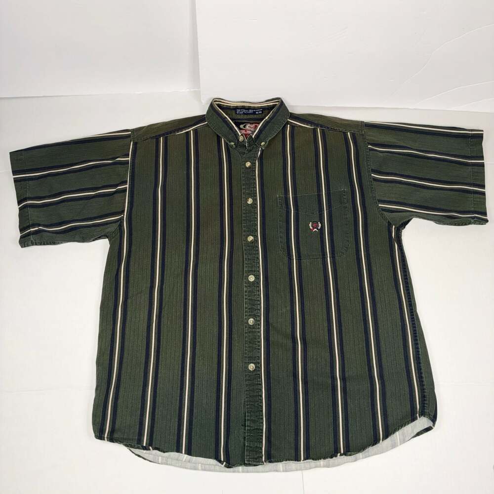 Vintage Coliseum Classic Men's XL Green Striped Short Sleeve Button-Down Shirt